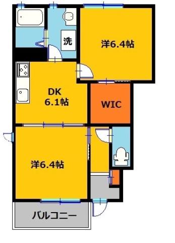 ドミールブランシェW(2DK/1階)の間取り写真