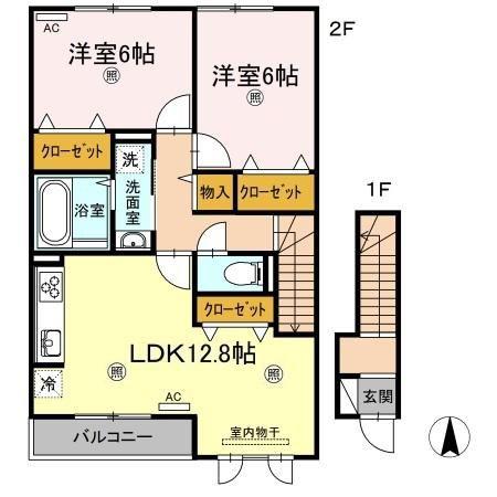 カーサ コバ A棟(2LDK/2階)の間取り写真