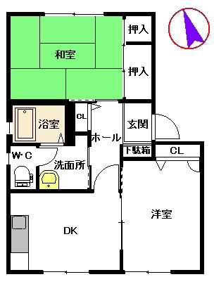 エスポワール北花立(2DK/1階)の間取り写真