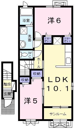 セイバリーD(2LDK/2階)の間取り写真
