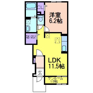 メゾン・ストリートII(1LDK/1階)の間取り写真