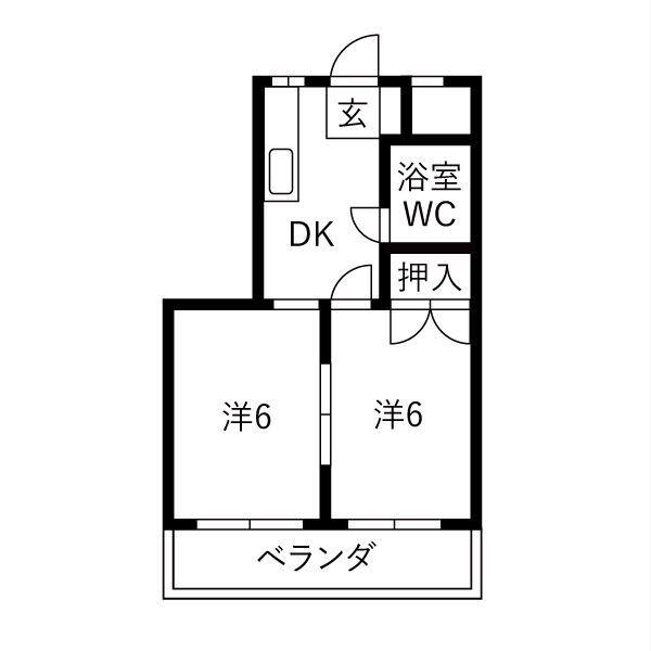 コーポ山田Ⅱ(2DK/2階)の間取り写真