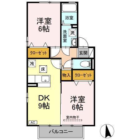 エトワール ウエスト(2DK/1階)の間取り写真