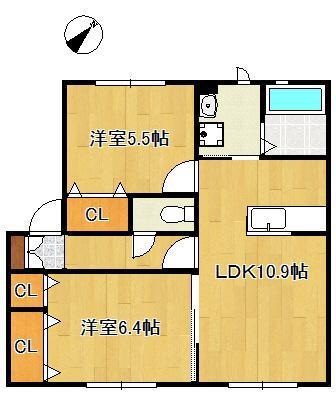 グランシャリオ(2LDK/1階)の間取り写真