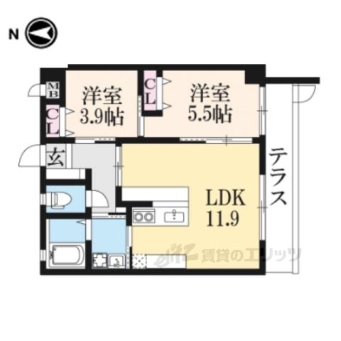 GRANDLATTICEKAWARAMA(2LDK/1階)の間取り写真