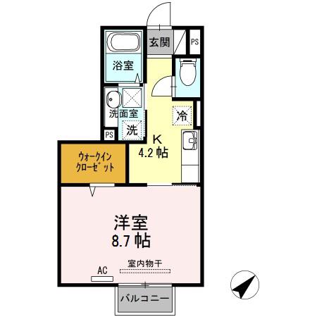 シャインリーフ山口A棟(1K/1階)の間取り写真