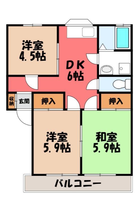 コーポ外原(3DK/2階)の間取り写真