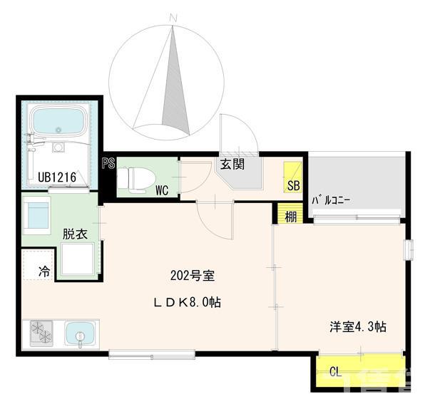 フェリーチェ四つ木(1LDK/2階)の間取り写真