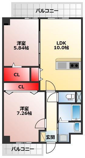 FREEDOM RESIDENCE堺寺地町(2LDK/7階)の間取り写真