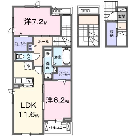 リバーサイドハウス(2LDK/3階)の間取り写真