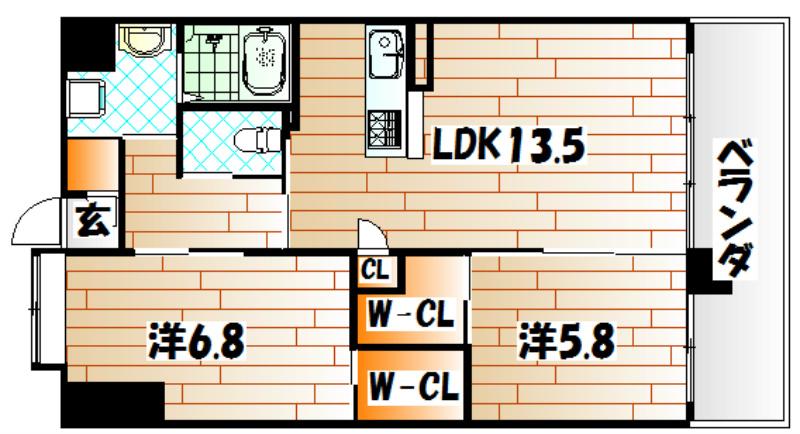ウィングス八幡駅前(2LDK/9階)の間取り写真