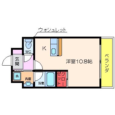 サザンクレスト堺東(ワンルーム/2階)の間取り写真