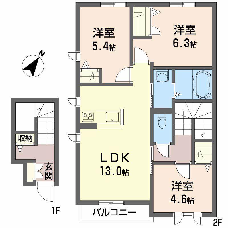 シャーメゾン中野開作A(3LDK/2階)の間取り写真
