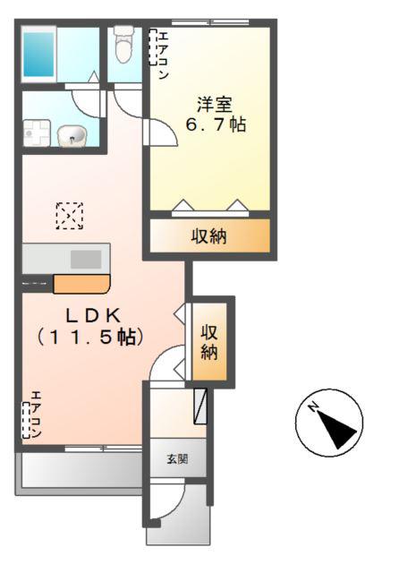 メイプル(1LDK/1階)の間取り写真