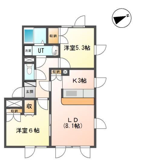レフュージ川沿(2LDK/2階)の間取り写真