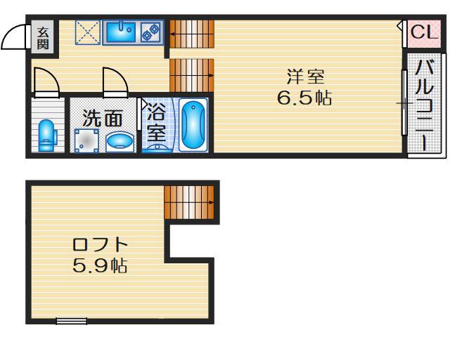 サクラティアラ岡町(1K/2階)の間取り写真