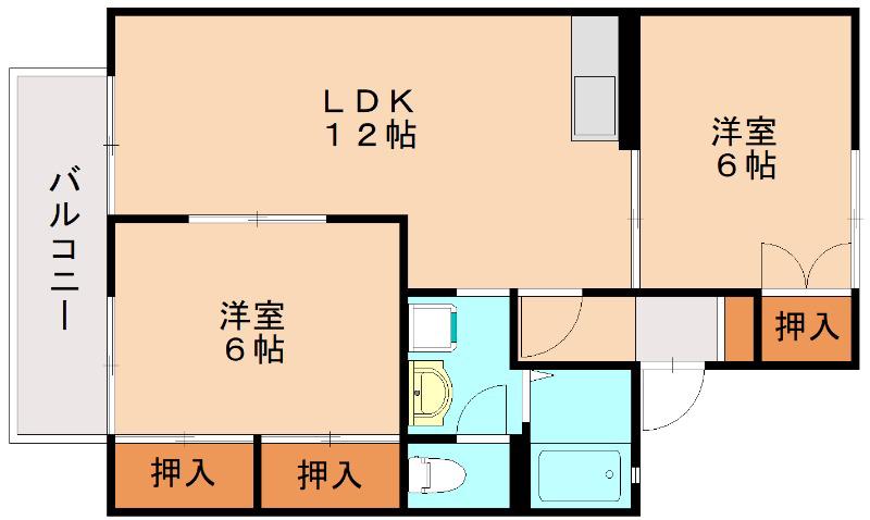 セジュール福間 B棟(2LDK/1階)の間取り写真
