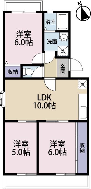 コーポラス神山II B(3LDK/3階)の間取り写真