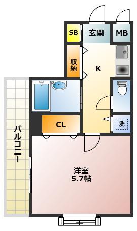 LUNA(1K/2階)の間取り写真