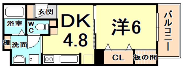 ループ若草(1DK/3階)の間取り写真