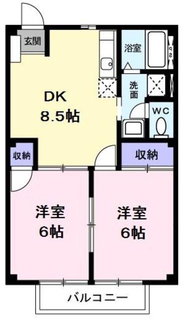ニューシティ原島(2DK/2階)の間取り写真