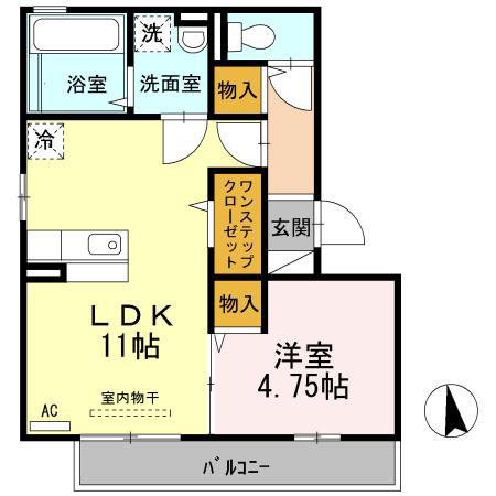 ミニヨンヴィラ味噌天神(1LDK/3階)の間取り写真