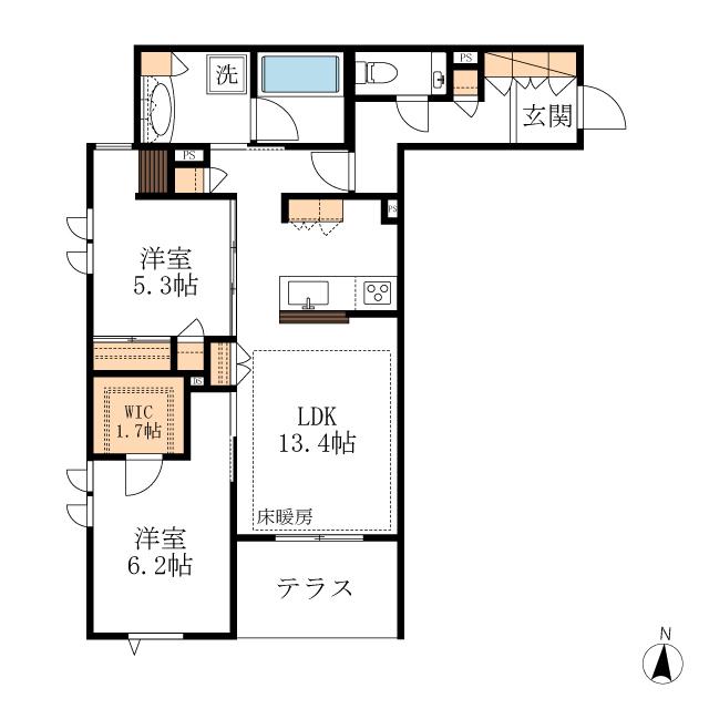 ルマセラ(2LDK/1階)の間取り写真