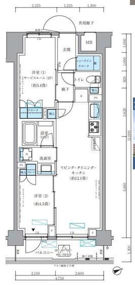 パークアクシス文京本郷(2LDK/6階)の間取り写真
