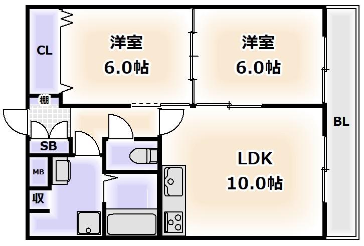 有馬パレス阿倍野(2LDK/8階)の間取り写真