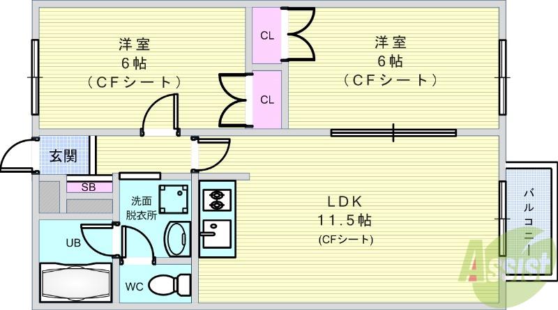 ウッディーパル萩原A棟(2LDK/1階)の間取り写真