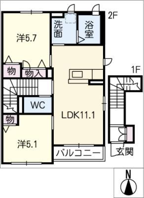 ルミエールイワツカ(2LDK/2階)の間取り写真