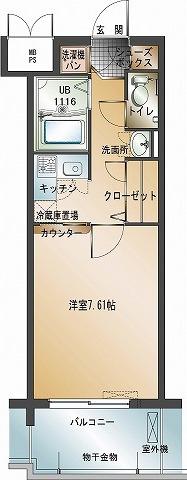 エンクレスト天神II(1K/6階)の間取り写真