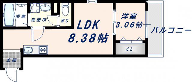 エフスタイル大蓮北1号館(1LDK/2階)の間取り写真