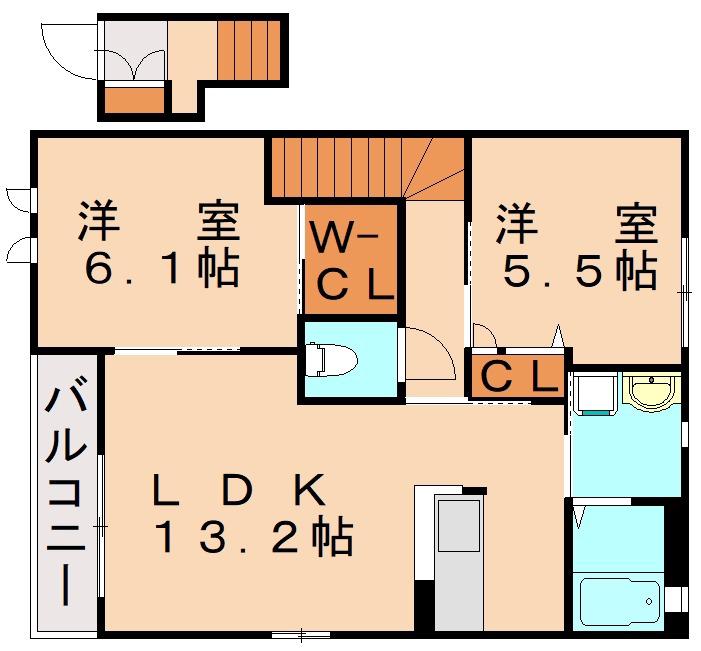 シャーメゾン朽網 B棟(2LDK/2階)の間取り写真