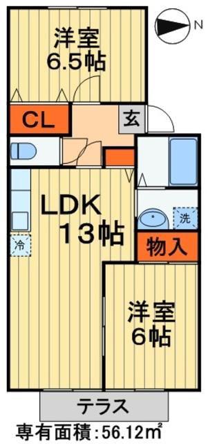 ボヌール(2LDK/1階)の間取り写真
