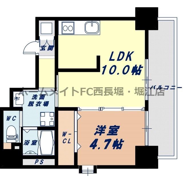 SUNSUNなんば弐番館(1LDK/3階)の間取り写真