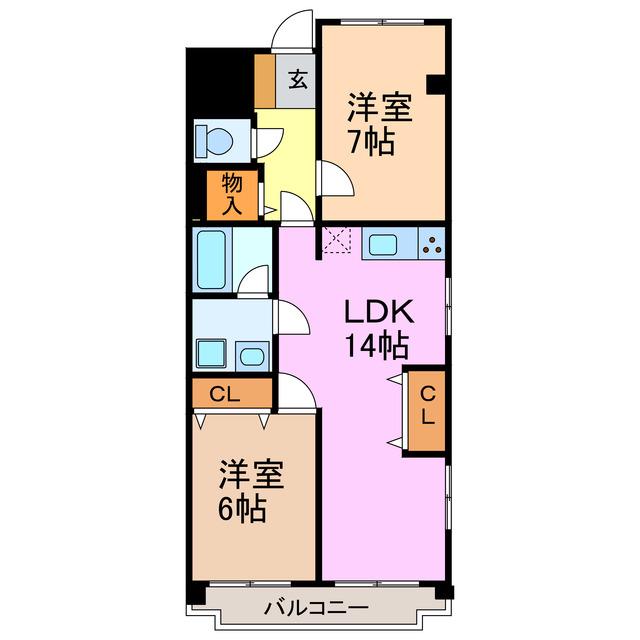 コーポ白鳥(2LDK/9階)の間取り写真