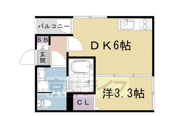 ポルティエ太秦(1DK/3階)の間取り写真