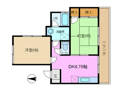 ハーモニーコート A棟(2DK/1階)の間取り写真