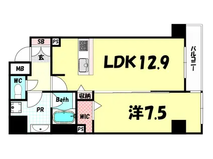 神戸海岸通 萬利RESIDENCE(1LDK/1階)の間取り写真