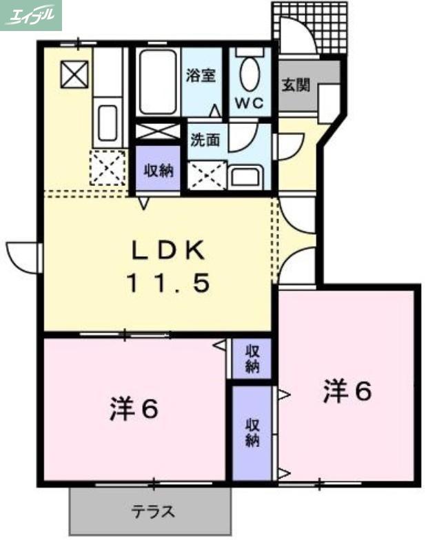 RAINBOW 輝(2LDK/1階)の間取り写真