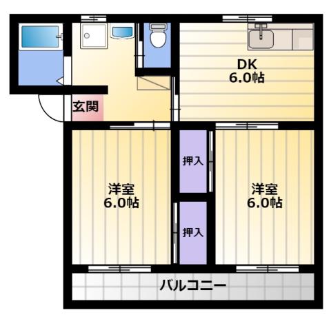 ファミリーハイツ(2DK/2階)の間取り写真