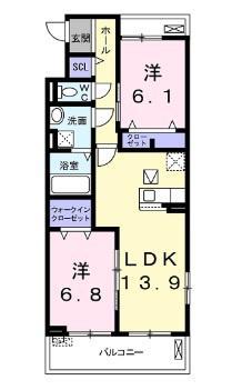 エスポワールⅥ(2LDK/1階)の間取り写真