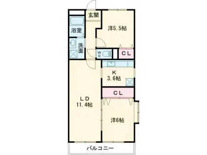 ニューリバーII(2LDK/1階)の間取り写真