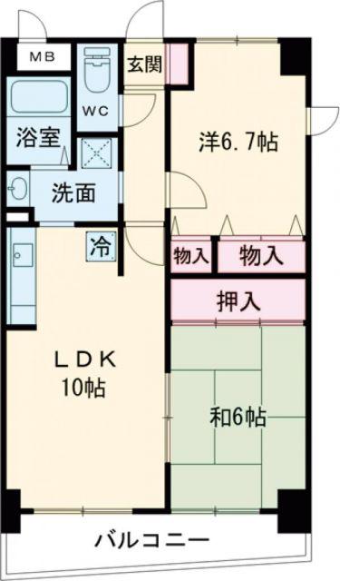七道駅前マンション(2LDK/8階)の間取り写真