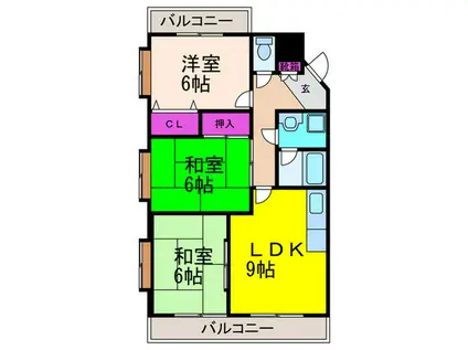 グランミュゼ明野(3LDK/1階)の間取り写真