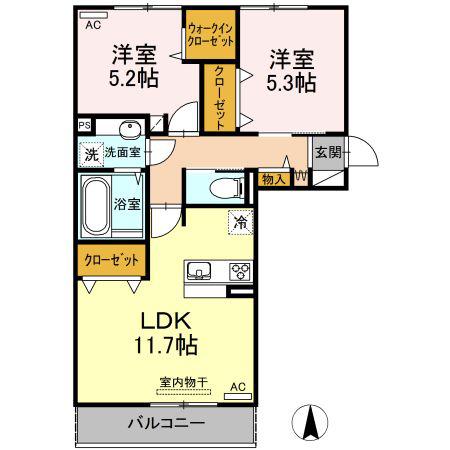 ヴィクトワール健軍(2LDK/3階)の間取り写真