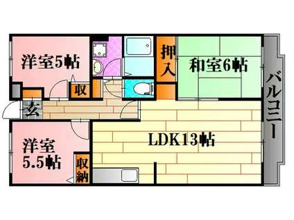 カーサ中筋(3LDK/3階)の間取り写真