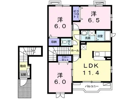 レジデンスK&B(3LDK/2階)の間取り写真