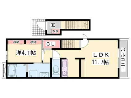 グラスランド(1LDK/2階)の間取り写真